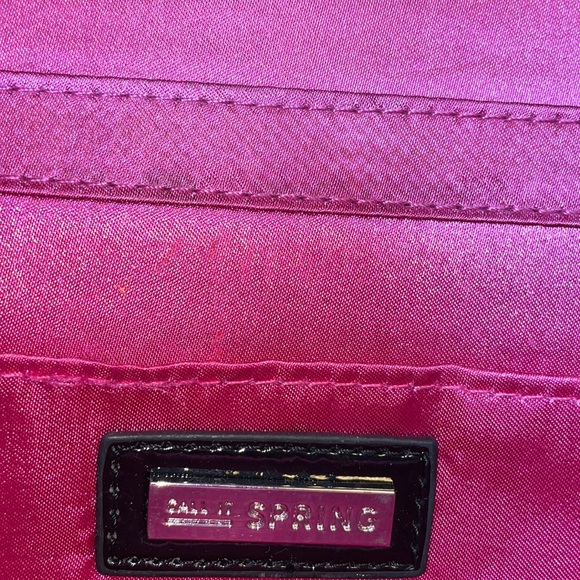 Vegan clutch black patent, like chrome, trim, pink satin interior - Picture 12 of 14